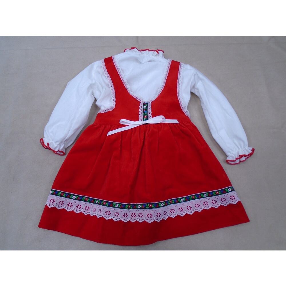 VTG Toddletime Velour Tank Dress & Shirt Lace Floral red Cottwagcore Praire 2T